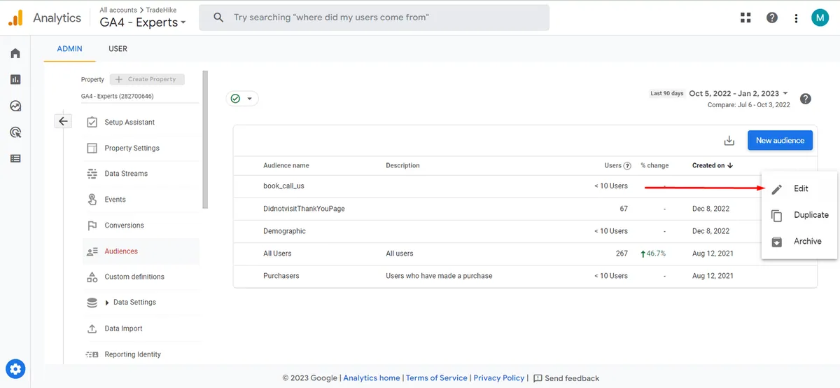 edit custom audience