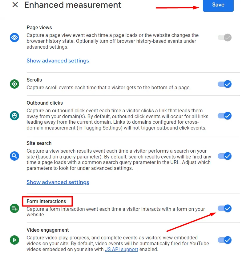 Switch on the toggle of 'Form interactions' and click save