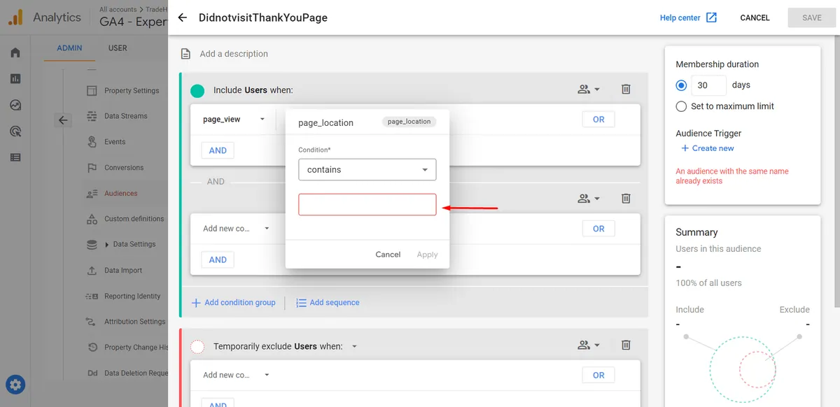 remarketing audience condition