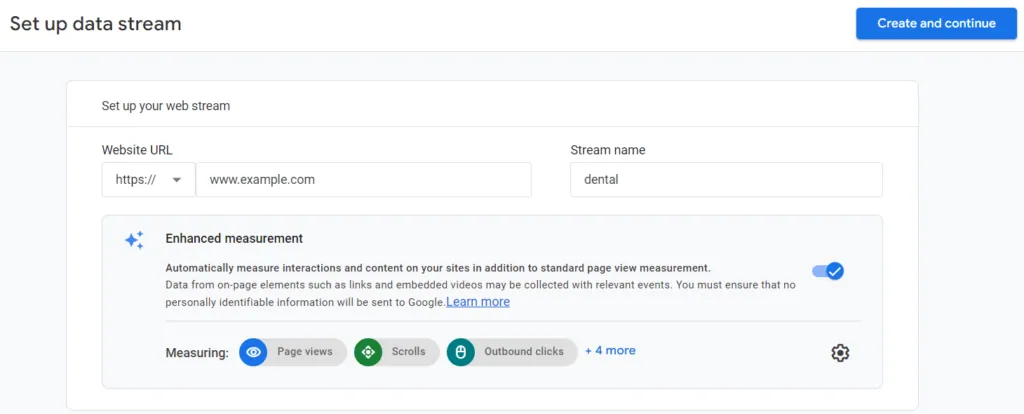 4. Prepare the Data Stream: Enter your website link and follow the steps to complete the setup process.