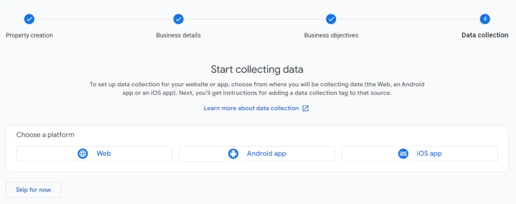 3. Set up Data Streams: Choose the data sources you want to measure, such as website and app