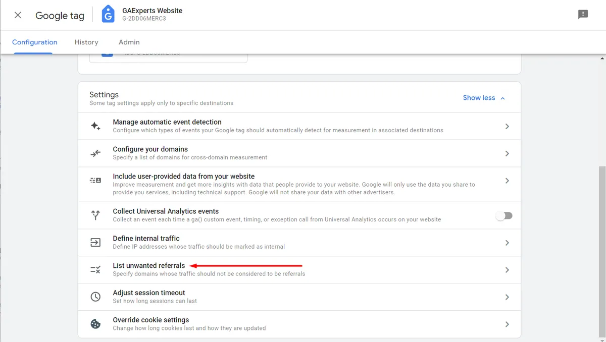 select list unwanted referrals
