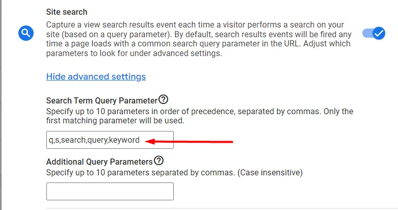 default search term query parameters