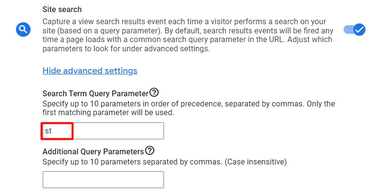 custom search term query parameters