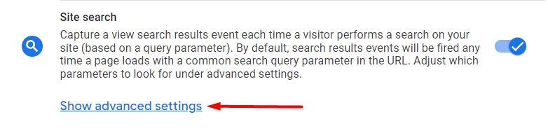 advanced settings of site search