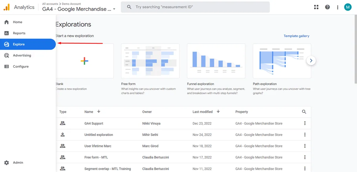 explore in ga4 dashboard
