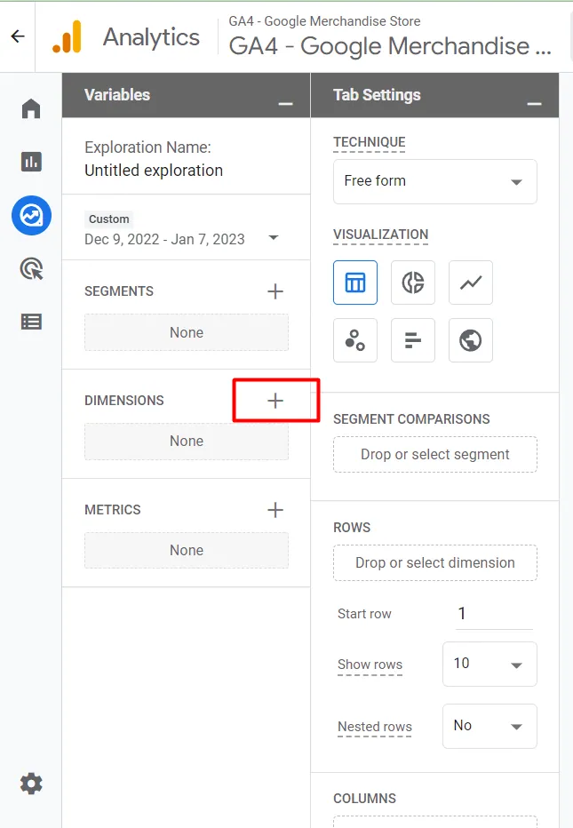 add dimension in free form report