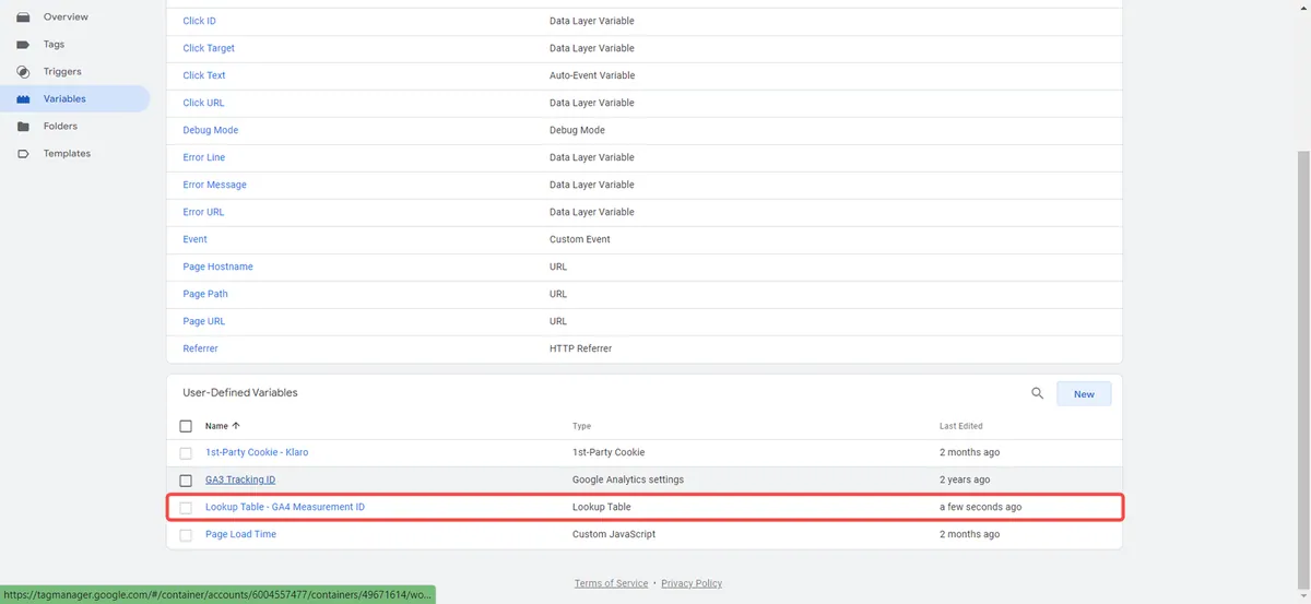 Lookup Table Variable is now set