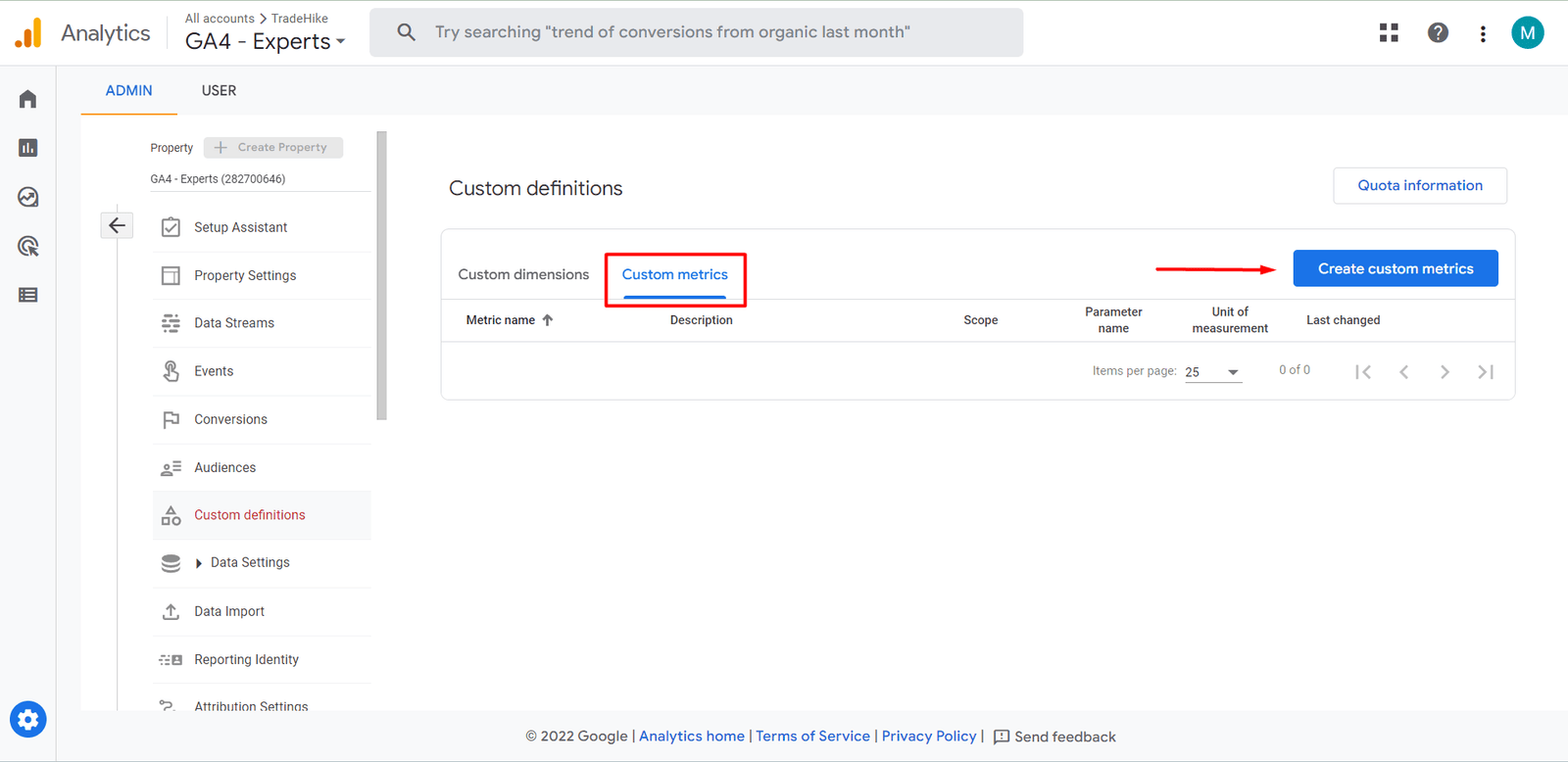 create new custom metric