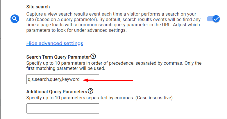 default search term query parameters