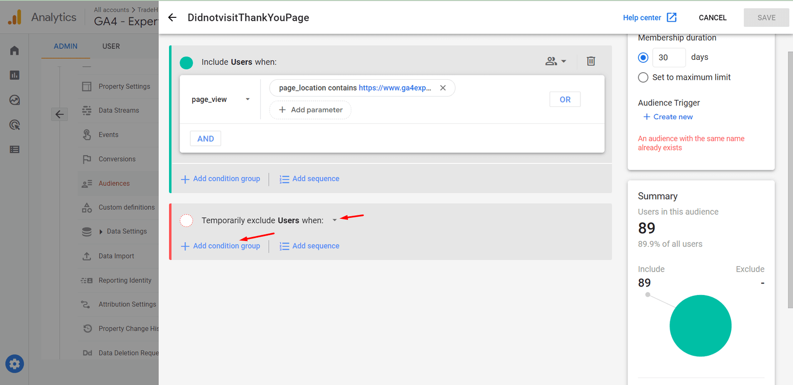 exclude users condition