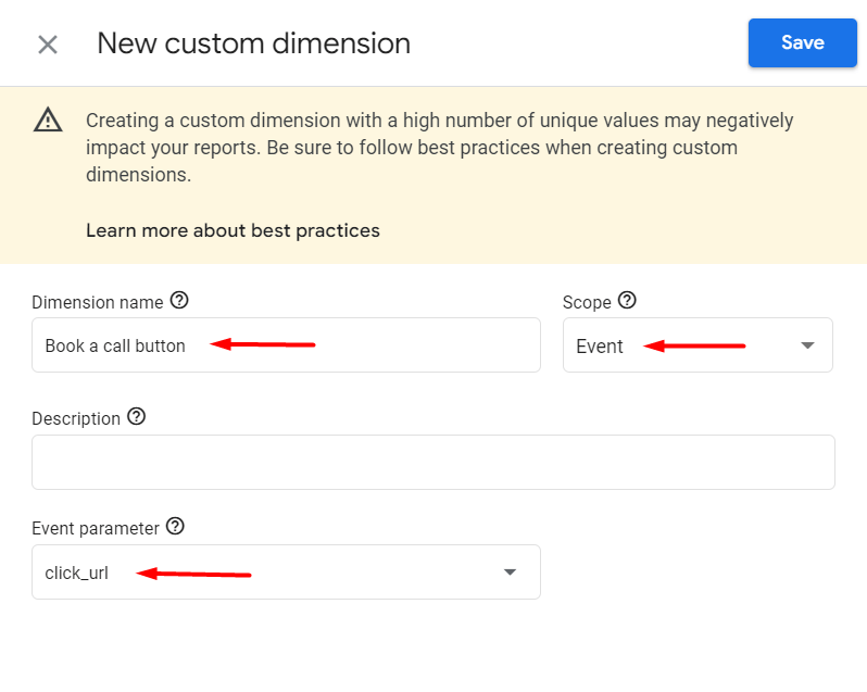 custom dimension for click_url