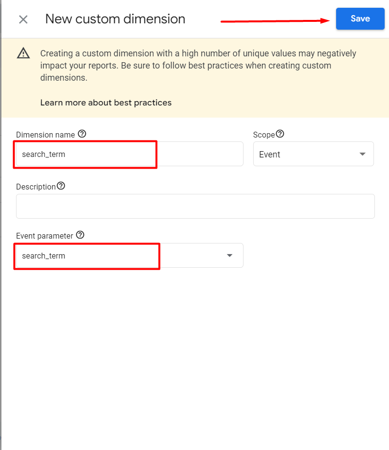 search term custom dimension