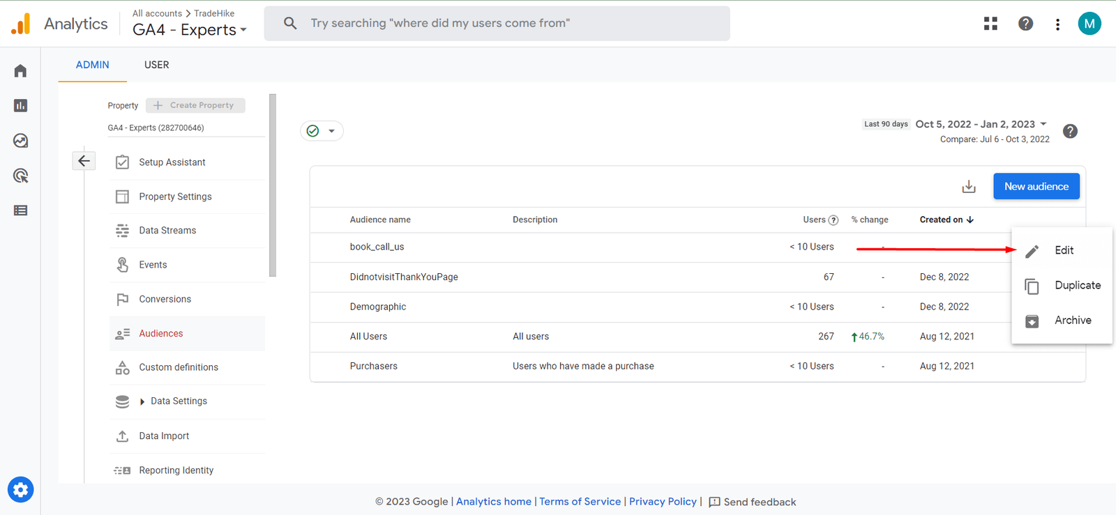 edit custom audience