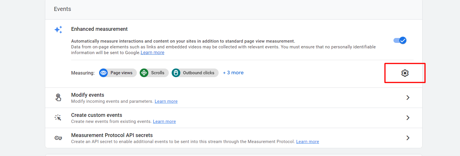 enhanced measurement gear icon