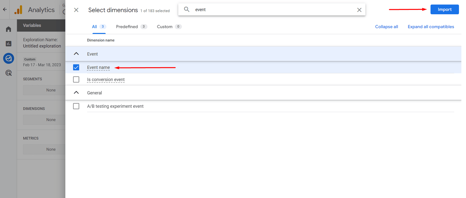 event name dimension in ga4 exploration reports