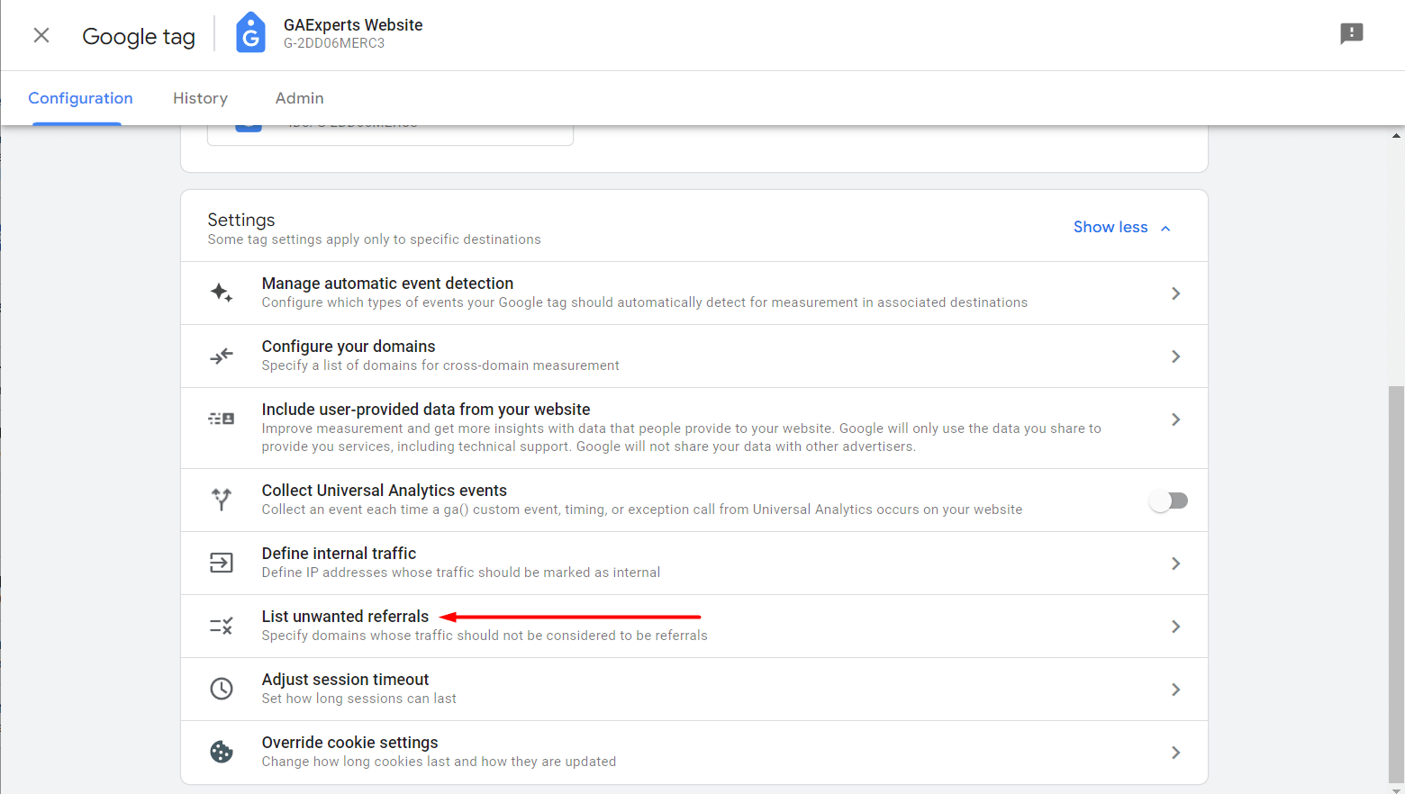 select list unwanted referrals