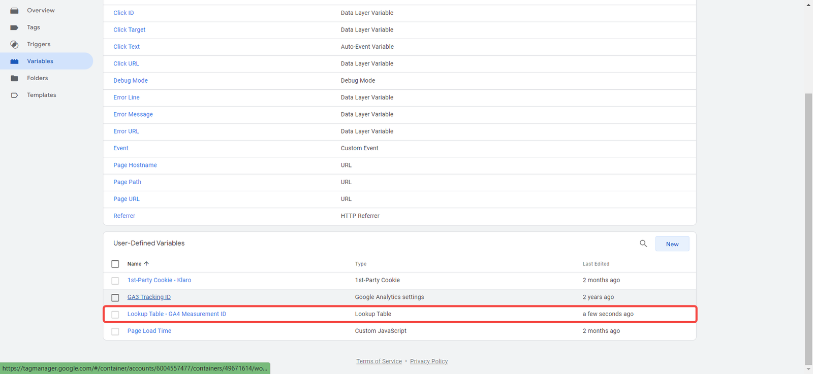 Lookup Table Variable is now set