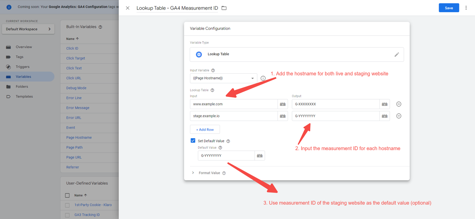 Give values to the table
