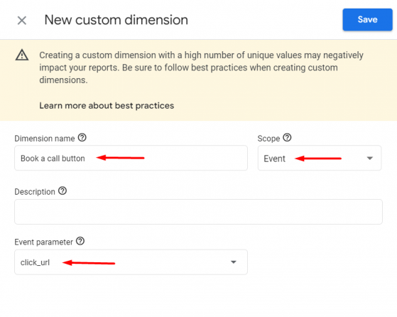 custom dimension for click_url