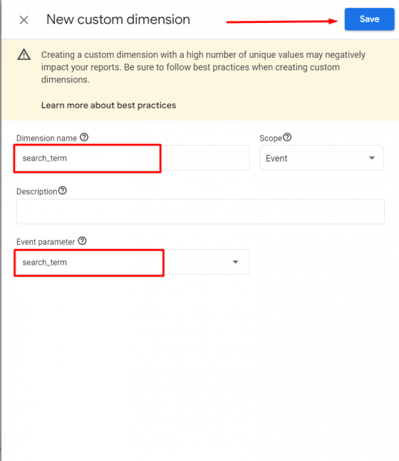 search term custom dimension